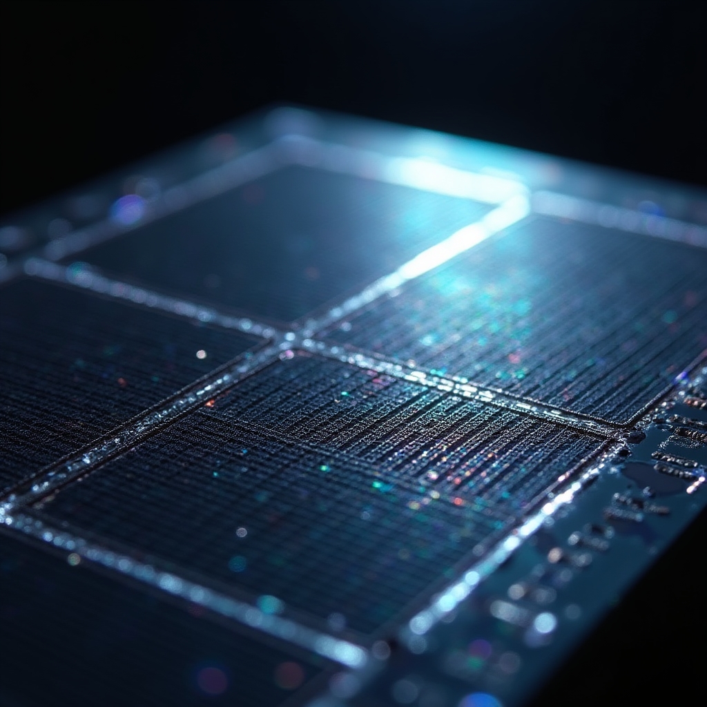 Крупный план фотовольтаической ячейки с видимой структурой кремния